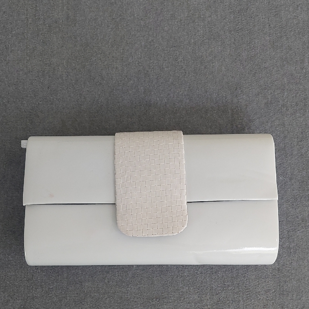 Vintage Jessica Stevens White Patent Woven Envelope Clutch Shoulder Bag Y2K